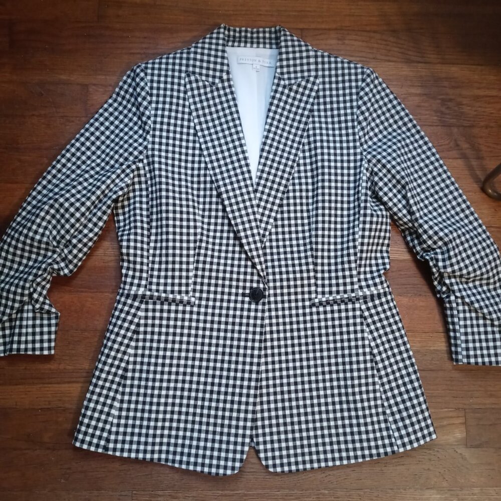 PRESTON & YORK dillard gingham blazer with scrunch arms (sz6)